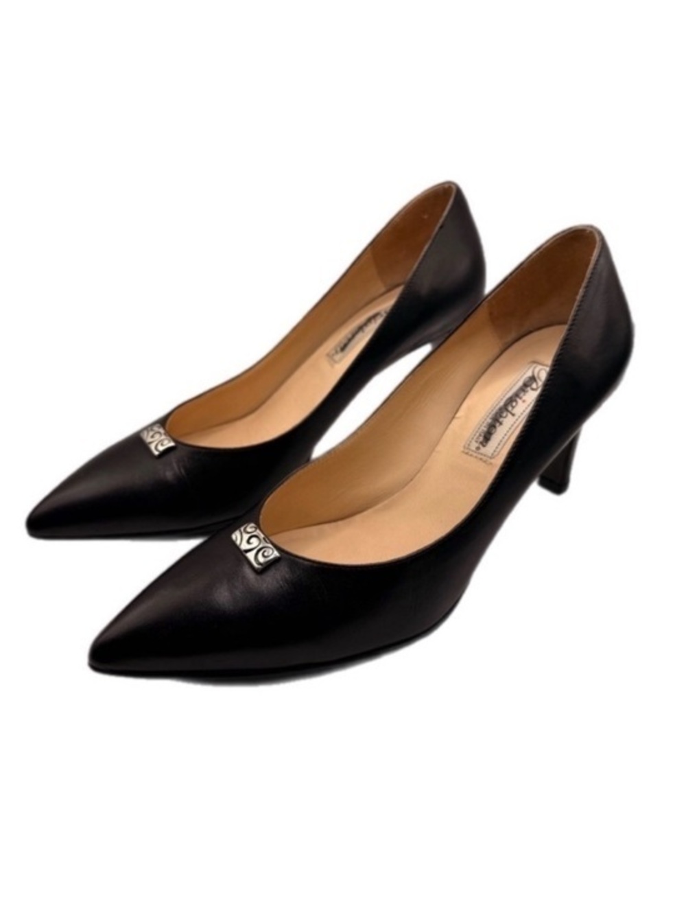 Brighton | Young Black Leather Heels Silver Accent & Pointy Toe